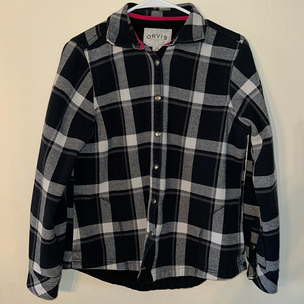 ORVIS Plaid 100% Cotton Fleece Lined Flannel Snap Front Womens Shacket Size M